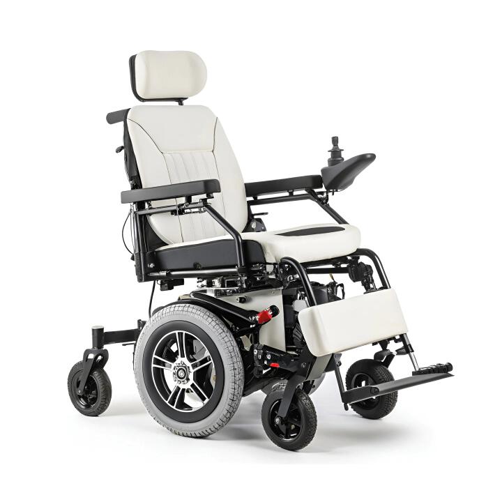 Motorized wheelchair with headrest and handgrips